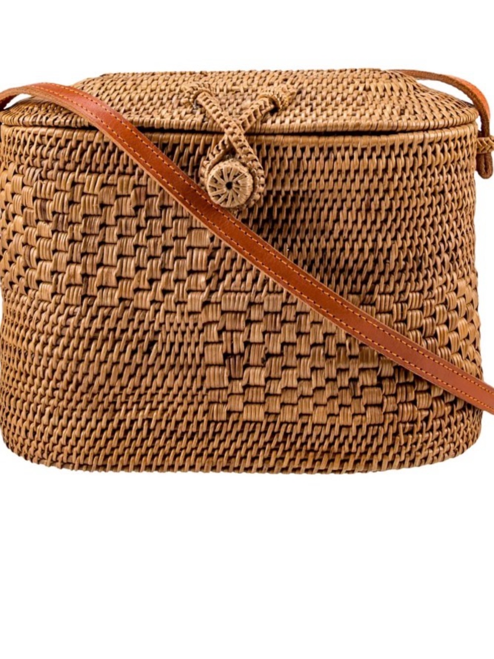 Bembien Handwoven Crossbody Bag in Tan with Leather-Trim Strap